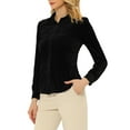 thumbnail image 4 of INSPIRE CHIC Women's Point Collar Long Sleeve Button Velvet Shirt Black M, 4 of 5