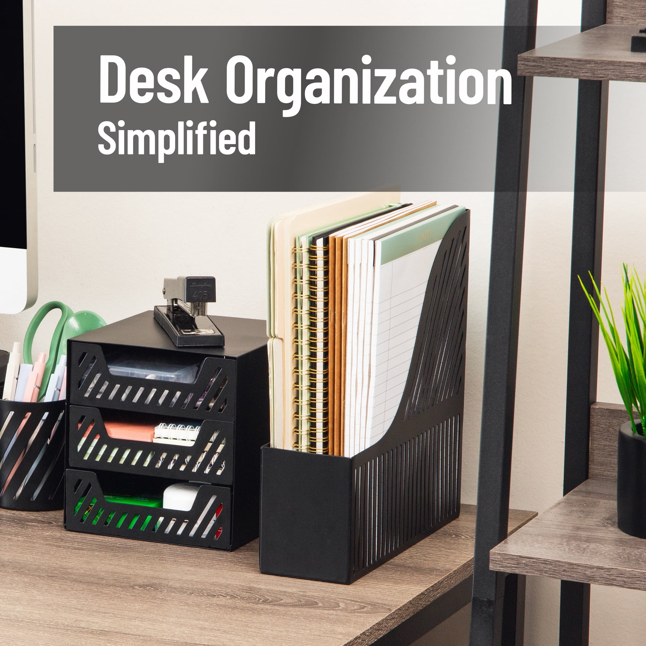 Mind Reader Vertical File Organizer, Metal Magazine Holder for Folders, Notebooks and Mail, Desktop File Storage, Black