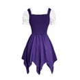 thumbnail image 3 of Women's Pirate Wench Costume Short Puff Sleeve Lace Up Corset Asymmetrical Handkerchief Hem Dress Gothic Fairy Cosplay Outfit for Halloween Theme Party, 3 of 6
