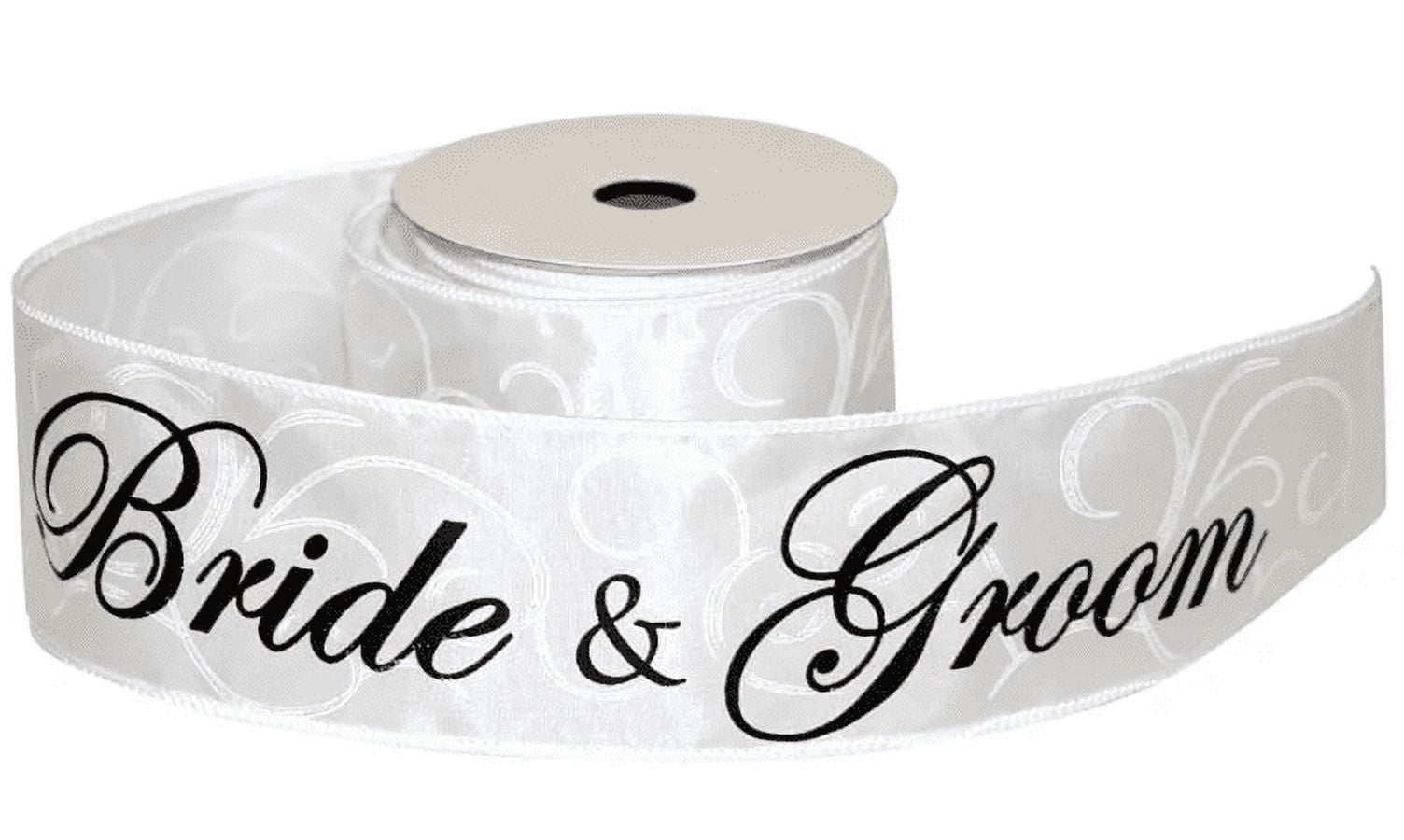 JAM Paper Wedding White Polyester Bride Groom Ribbon, 30' x 2.5"