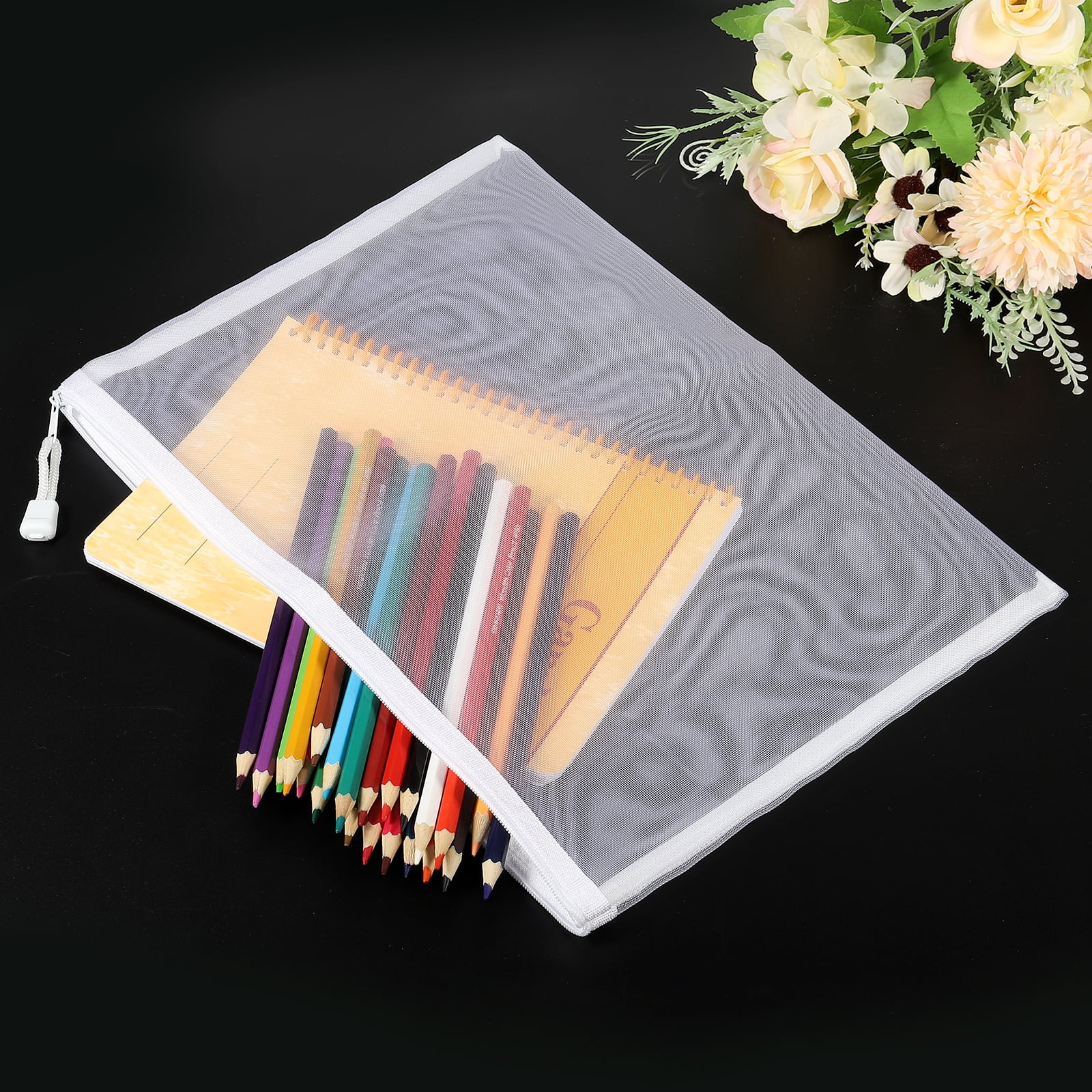 Unique Bargains Mesh Bags Nylon Zip Pouch Pencil Case Storage Pocket 13.4" x 9.4"