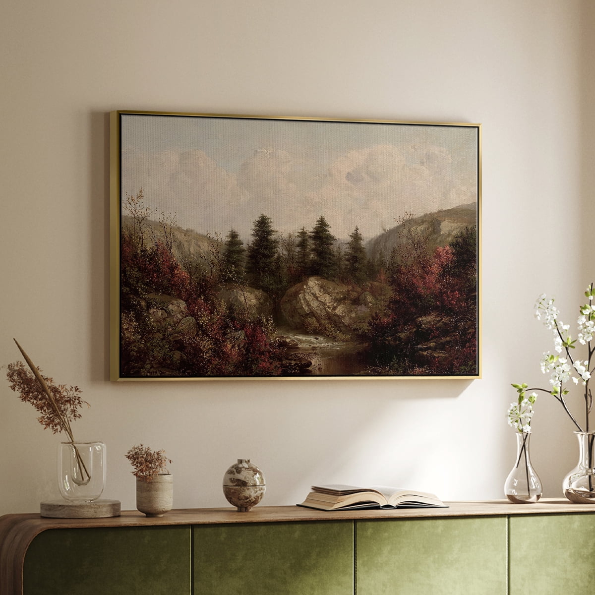 Vintage Landscape-CCCXXVIII By Wexford Home Framed in Gold Wood Gallery Wrapped Canvas 27 in. x 41 in.