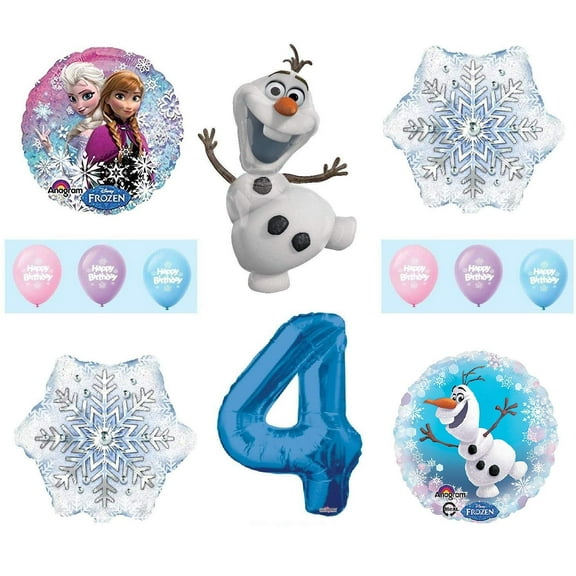 Frozen 4th Birthday Anna ELSA Olaf Snowman Snowflake 12 Piece Birthday Party Balloons Bouquet Set