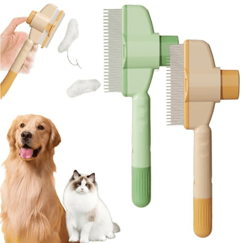 Saluqifa Self-Cleaning Pet Flea Comb Grooming Brush - 2025 New Pet Hair Removal Comb Flea Comb, Pet Hair Grooming Brush Supplies with Release Button, Pet Grooming Brush for Short&long Hair (Mix)