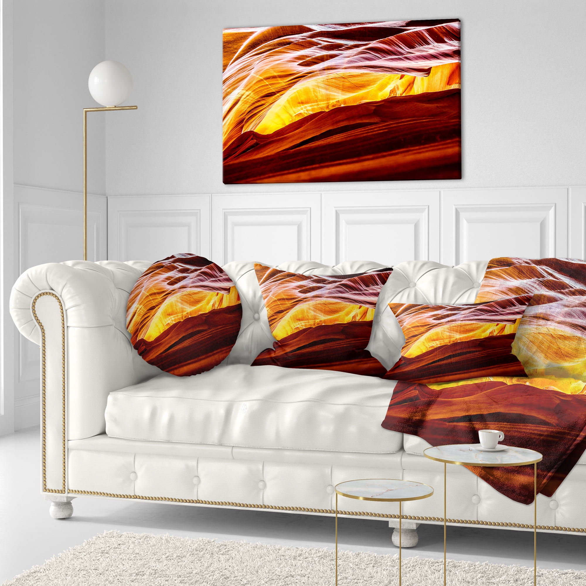 Designart Yellow in Antelope Canyon - Landscape Photo Throw Pillow - 12x20