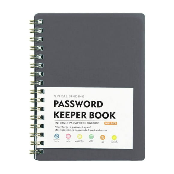 Password Log Book, Alphabetical Tabs Password Keeper with Hardcover for Internet Address Login Info, Spiral Bound Personal Organizer Notebook (1Pcs) Grey