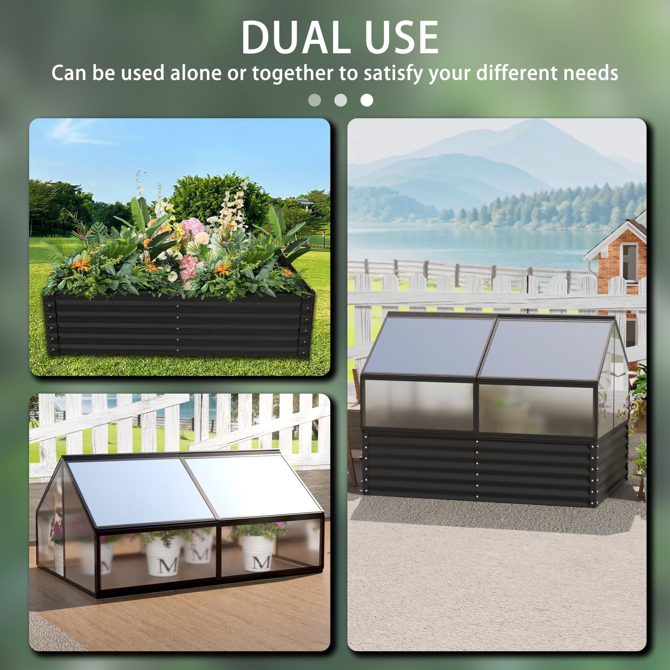 Noble House 68.7" Large Greenhouse and Raised Flower Bed, Polycarbonate Box for Outdoor Plant Vegetable, Black