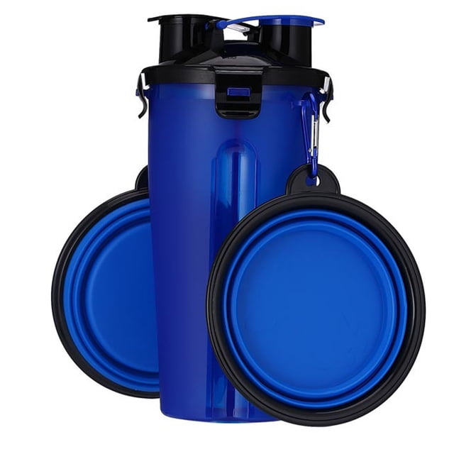 Las mascotas salen con una taza doble de agua y comida, botella de agua potable portátil, hervidor más tazón de comida para perros plegable