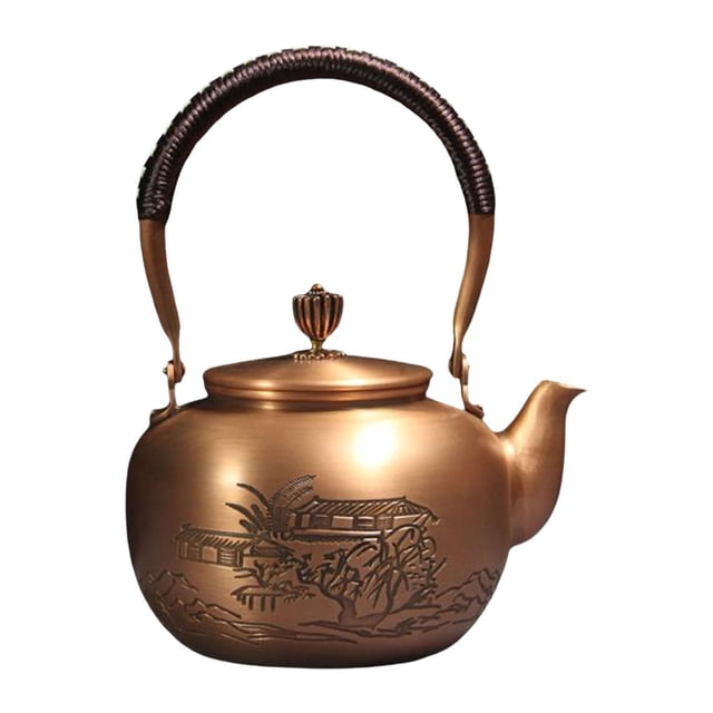 Tetera de cobre con asa para cafetera, 1200 ml, gran capacidad, hecha a mano, estilo retro. Patrón de árbol