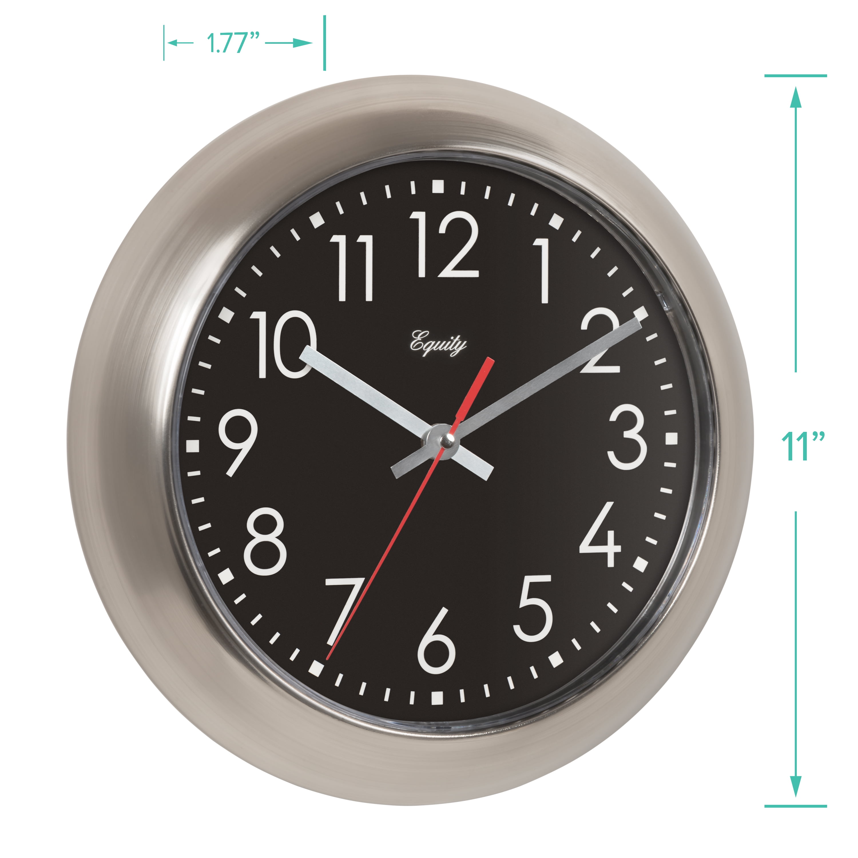 Equity 11 Inch Brushed Titanium Owen Metal Silent Quartz Wall Clock, 20802