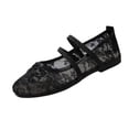 thumbnail image 2 of Women's Floral Embroidered Mesh Flats Square Toe Strap Breathable Ballet Shoes for Dressy Trendy Work Office Wedding Daily Ballerina Black 5.5, 2 of 9