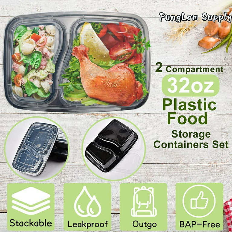 MUCHII 32 oz 3 Compartment Meal Prep Containers with Lids, [20 Pack] to Go Containers with Lids,Plastic Disposable Food Containers Microwave Safe
