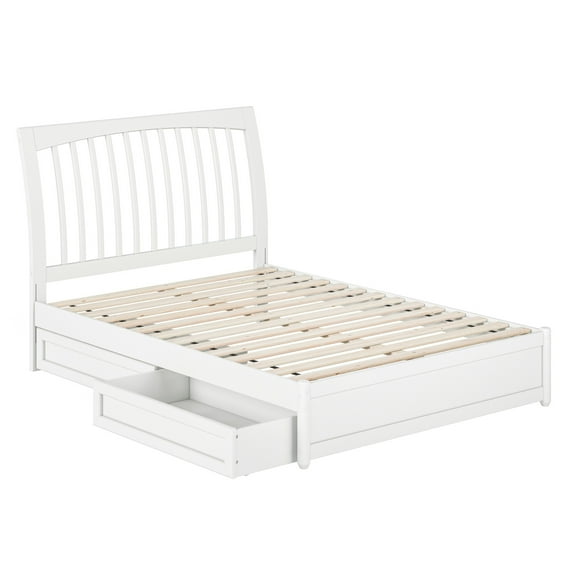 Roslyn Full Wood Platform Bed with Panel Footboard and Storage Drawers in White