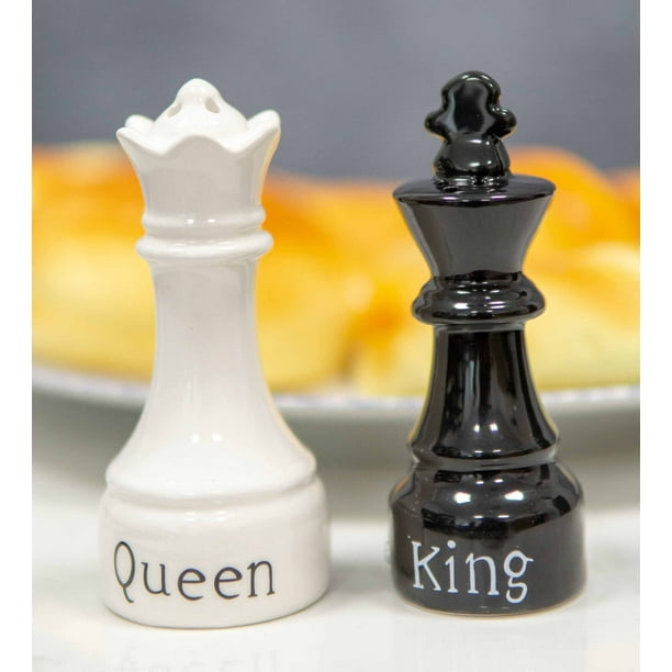 Black King And White Queen Checkmate Chess Ceramic Salt And Pepper