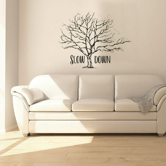 Slow Down - Life Reminder Beautiful Dry Tree Silhouette Tree Drawing Vinyl Design Wall Sticker Wall Art Decal Boys Girls Kids Room Bedroom Nursery KinderHome Decor Stickers Decoration Sise(20x20 inch)