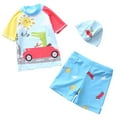 thumbnail image 2 of Gelikeya Boys Two Piece Rash Guard Swimsuits Kids Short Sleeve Swimwear Sets Cute Cartoon Print Bathing Suit with Hat Watermelon Red 7-8 Years, 2 of 6