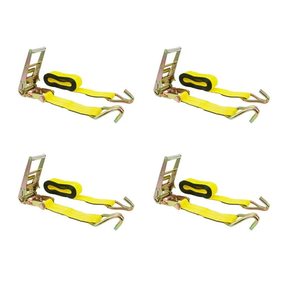 (4 Pack) Ratchet Tie-Down Straps with Wire Hook, 3" x 30' Yellow Ratchet Strap | 15,000 Lbs Breaking Strength | Heavy Duty TieDown Ratchet Straps for flatbed, Truck, Trailers Pickup