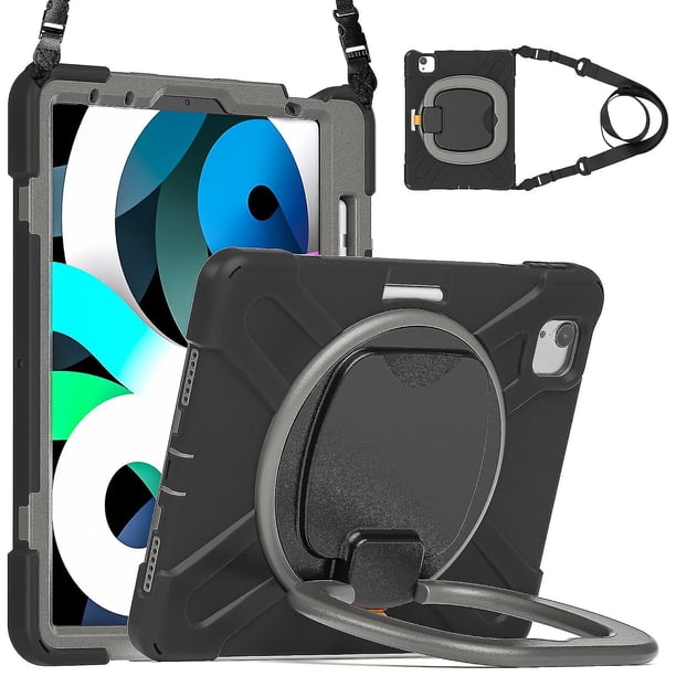 Funda a juego para iPad Air4 de 10,9 pulgadas con correa para el hombro, soporte de anilla ajustable grande, portalápices y protección contra golpes.