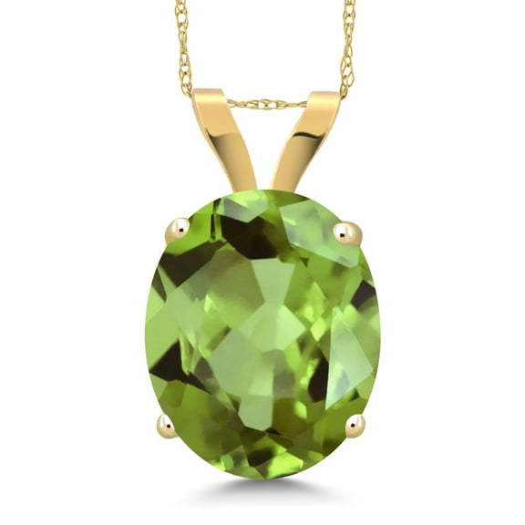Gem Stone King 14K Yellow Gold Green Peridot Pendant Necklace for Women (3.00 Ct Oval Gemstone Birthstone with 18 inch Chain)