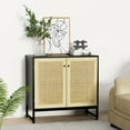 thumbnail image 2 of HQZX New Mid-Century Sideboard with 2 Rattan Arched Door ,Accent Storage Cabinet,Black, 2 of 7