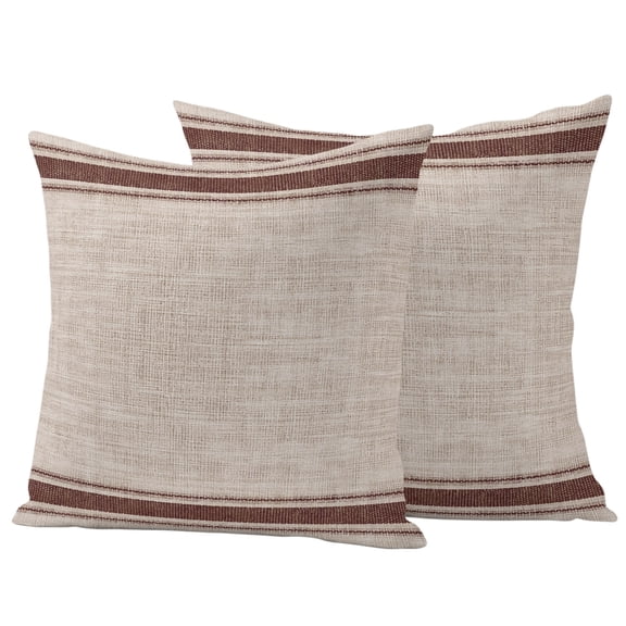 Dark Brown Striped Outdoor Waterproof Pillow Covers, Horizontal Stripes Abstract Art Decorative Square Throw Pillowcase Sofa Cushion Sham for Patio/Couch/Chair, 18"x18" 2 Pack