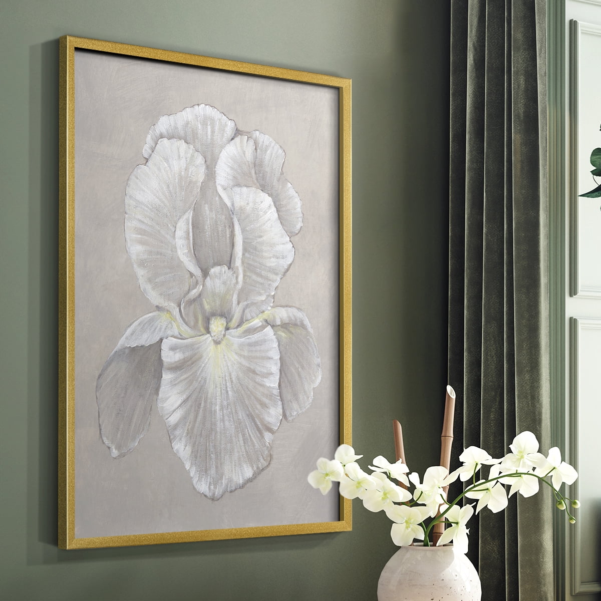 White Iris II Framed Print in Gold Solid Wood 11 x 14 Framed Print