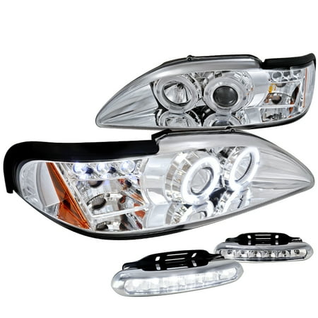 - Spec-D Tuning 1994-1998 Ford Mustang Halo Projector Headlight Signal Chrome + Led Fog Lamps (Left + Right) 1994 1995 1996 1997 1998
