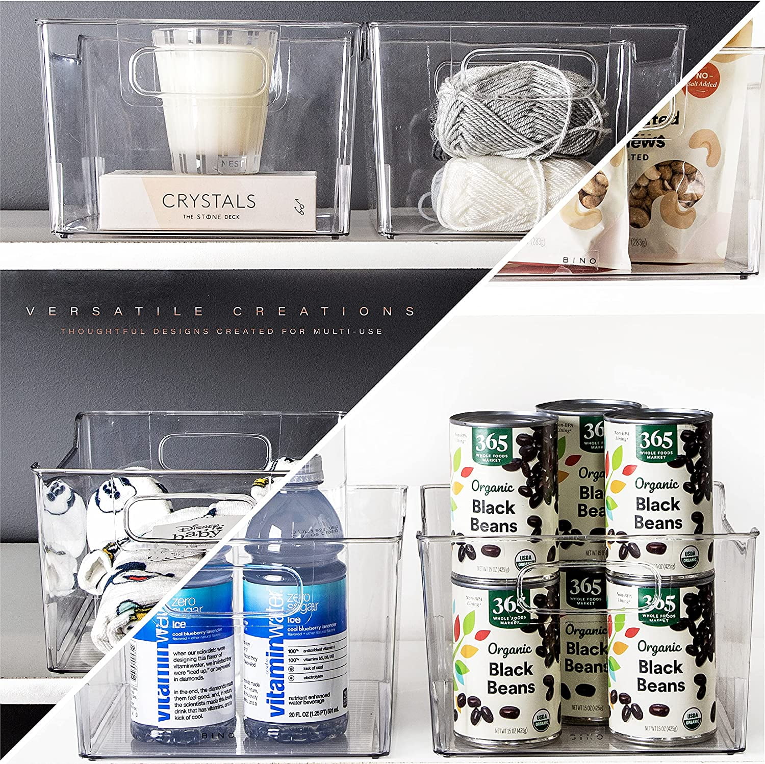 RGHJAR-| Clear Storage Organizer | THE LODGE COLLECTION | Containers for Organizing with Handles| Pantry & Kitchen Organization | Fridge Organizer | Bathroom Organizer | Storage Bins For Shelves Cabi