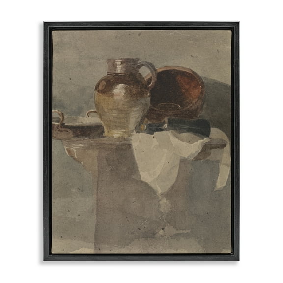 Stupell Industries Grey Still Life Vase History & Language Painting Black Floater Framed Canvas Art Print Wall Art, 17 x 21