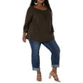 thumbnail image 3 of MODA NOVA Juniors Plus Size Crochet Panel Long Sleeve Ruched Front Blouse, 3 of 6