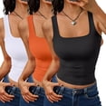 thumbnail image 2 of IYYVV 3 Pack Womens Wide Strap Sleeveless Double Lined Square Neck Tank Tops for Summer Going Out Orange S, 2 of 9