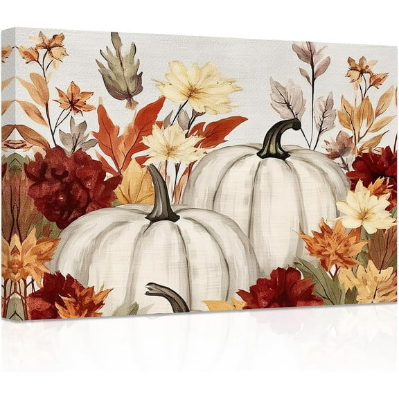 ZHONGYUTONG Fall Canvas Wall Art Autumn Pumpkin and Maple Leaf Paintings Prints Vintage Farmhouse Pictures Thanksgiving Home Decor (12.00" x 18.00")