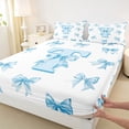 thumbnail image 3 of Homewish Blue Ribbon Letter T Queen Sheet Sets, Cartoon Cute Monogrammed Flat Sheet, Princess Fairy Tale Bow Queen Fitted Sheet, Super Cozy Room Decor, 4pcs, 3 of 7
