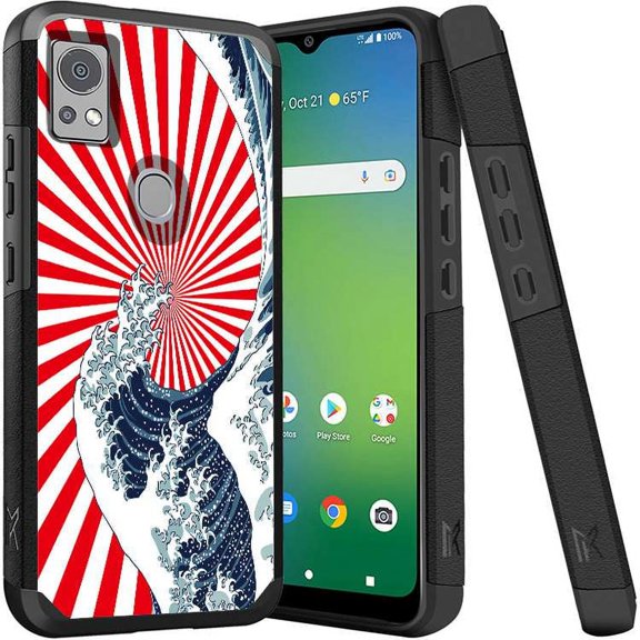 ANJ  Shockproof Dual Layer Slim Hard Case   Tempered Glass Cover Compatible with Icon 5, AT&T Motivate 4 - Japanese Wave