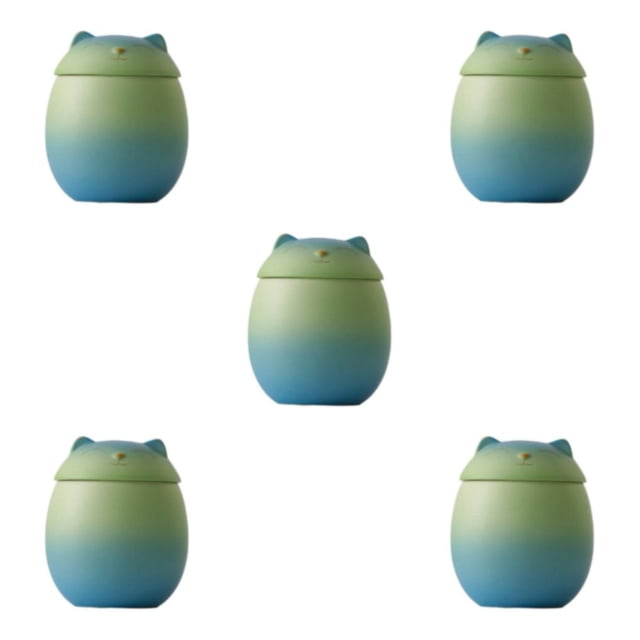 Transemion Portable Moisture-proof Ceramic Tea Jar Large Capacity And Cute Sturdy And Durable Ceramics Cat Form Ceramic Tea Jars blue-green 150ml 5Set