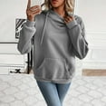 thumbnail image 3 of qucoqpe Women's Drawstring Hoodie with Front Pocket Casual Solid Color Pullover Sweatshirt Cozy Long Sleeve Casual Streetwear Top Gray M, 3 of 5