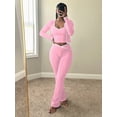 thumbnail image 5 of Women's 3 Piece Workout Outfit Cropped Jacket Tank Top Flare Pants Soft Stretch Tummy Control High Waist Athletic Loungewear Set for Gym Daily Streetwear Pink 2XL, 5 of 5