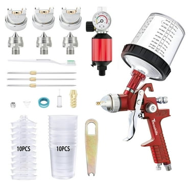 Professional HVLP Spray Gun, 1.4/1.7/2.0mm Nozzle HVLP High Atomization Flow Adjustable Pneumatic Gravity Spray Gun(red)
