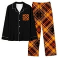 thumbnail image 2 of VBTAPA Womens Pajama Sets 2025 Halloween Print Long Sleeve Button Down Shirt and Plaid Pants 2 Piece Pjs Lounge Set Holiday Sleepwear Black M, 2 of 5