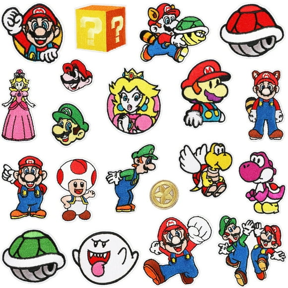 Aplique bordado Iron On Patches HITOMOSU Mario, 20 piezas