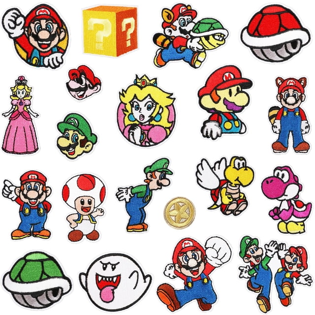 Aplique bordado Iron On Patches HITOMOSU Mario, 20 piezas