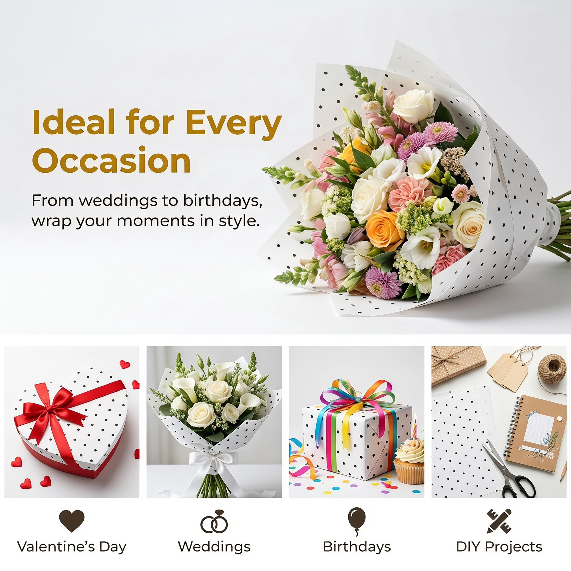 Unique Bargains Waterproof Luxury Matte Gift Wrapping Paper for Bouquets Black 22"x22"