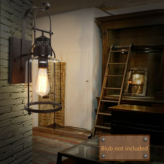 Miumaeov Industrial Rustic Lantern Glass Wall Light Fixture Loft Outdoor Wall Sconce Lamp