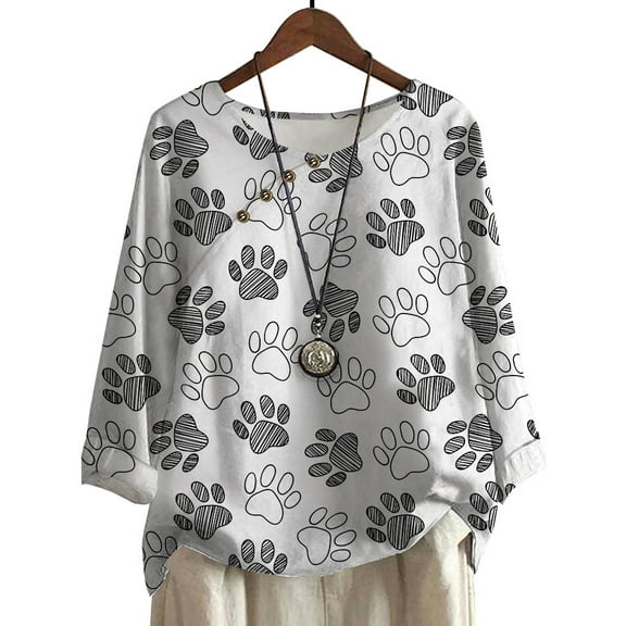 CLOOCL Women Oversized Blouse Animal Dog Paw Graphics Print Button Decorate Long Sleeve Plus Size T-shirt Casual Female Tops
