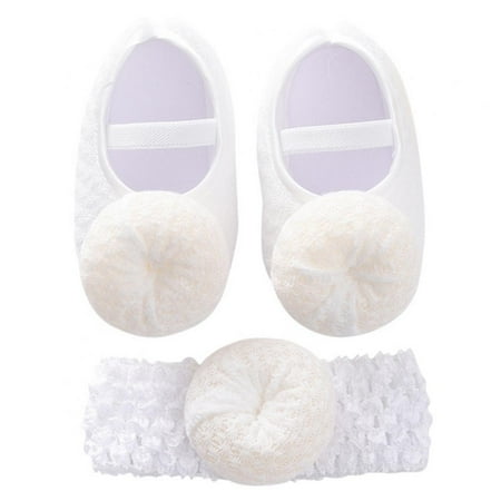 

2pcs/Set Newborn Baby Girl Princess Mary Jane Shoes Toddler Infant Wedding Dress Flat Shoes with Free Headband