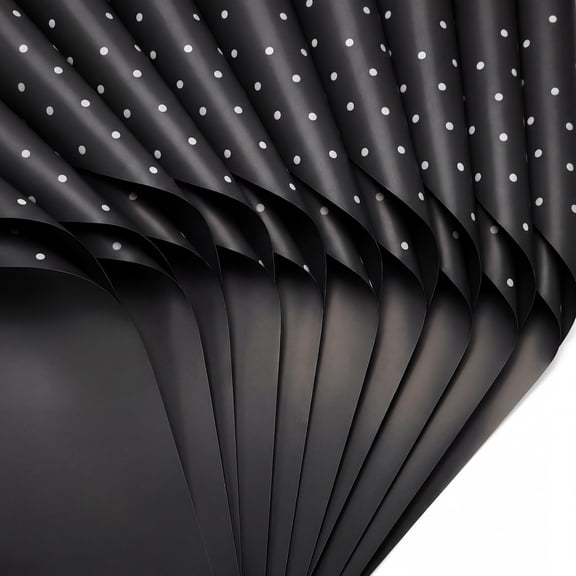 Waterproof Matte Polka-Dot Gift Wrapping Paper for Bouquets, Gifts, and Floral Arrangements Black 22" x 22"