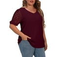 thumbnail image 2 of JWD Plus Size Tops For Women Summer Blouse Waffle Knit Short Lace Sleeve Shirts Plus Size Womens Clothes, 2 of 5