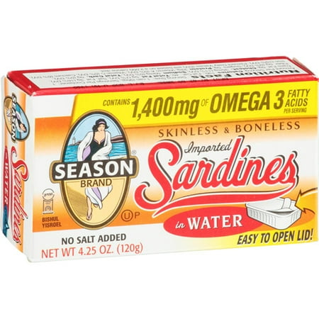 Season Skinless & Boneless Sardines in Water, 4.25 oz, (Pack of