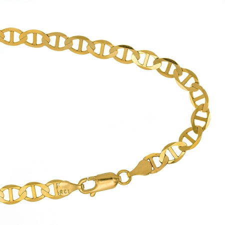 10k Solid Yellow Gold 4.5 Mm Mariner Chain Petite Bracelet, Lobster Claw Clasp - 7