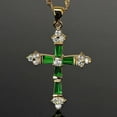 thumbnail image 2 of Christmass Gift Cross Pendant 14K Yellow Gold Finish Silver 18" Chain 3Ct Round Cut Green Emerald & Diamond, 2 of 2